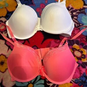 Elegant White and Pink Lace Bras